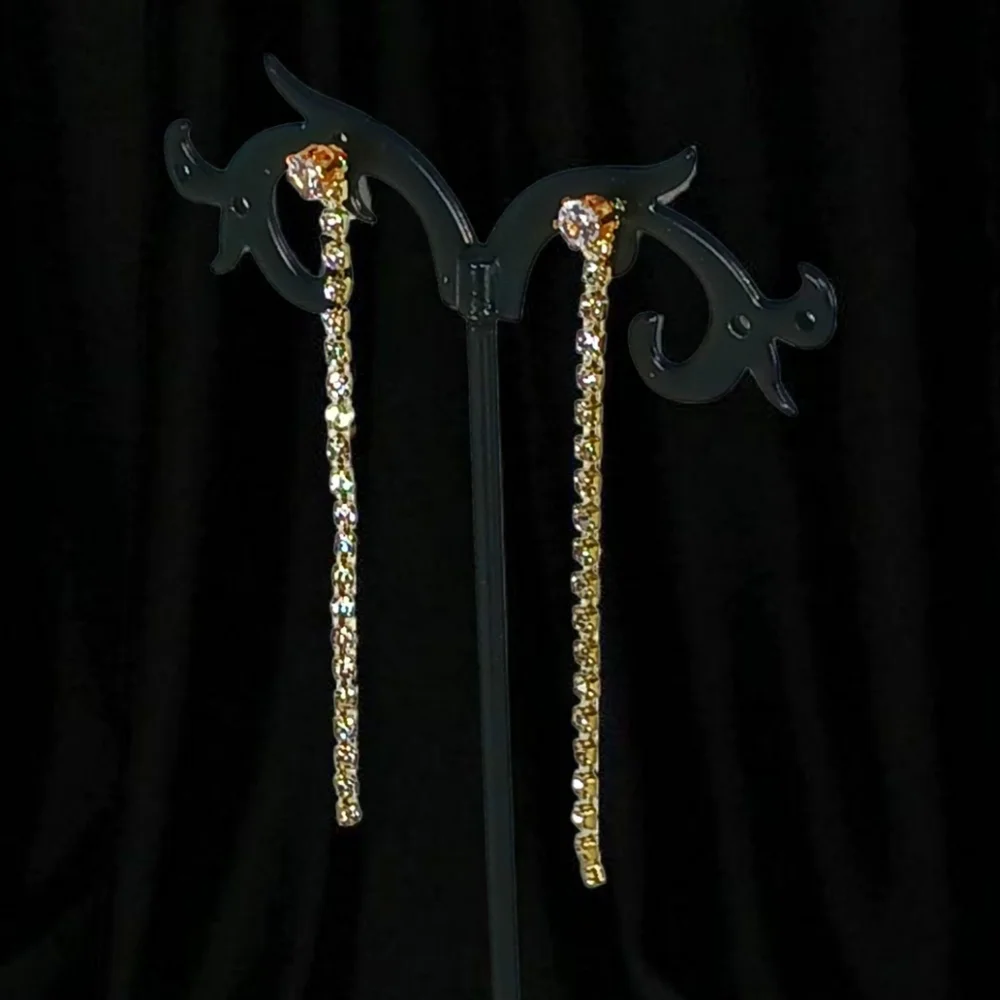 Faux Diamond Stud Rhinestone Drop Earrings Modern Retro Glam Luxe 70s Showgirl